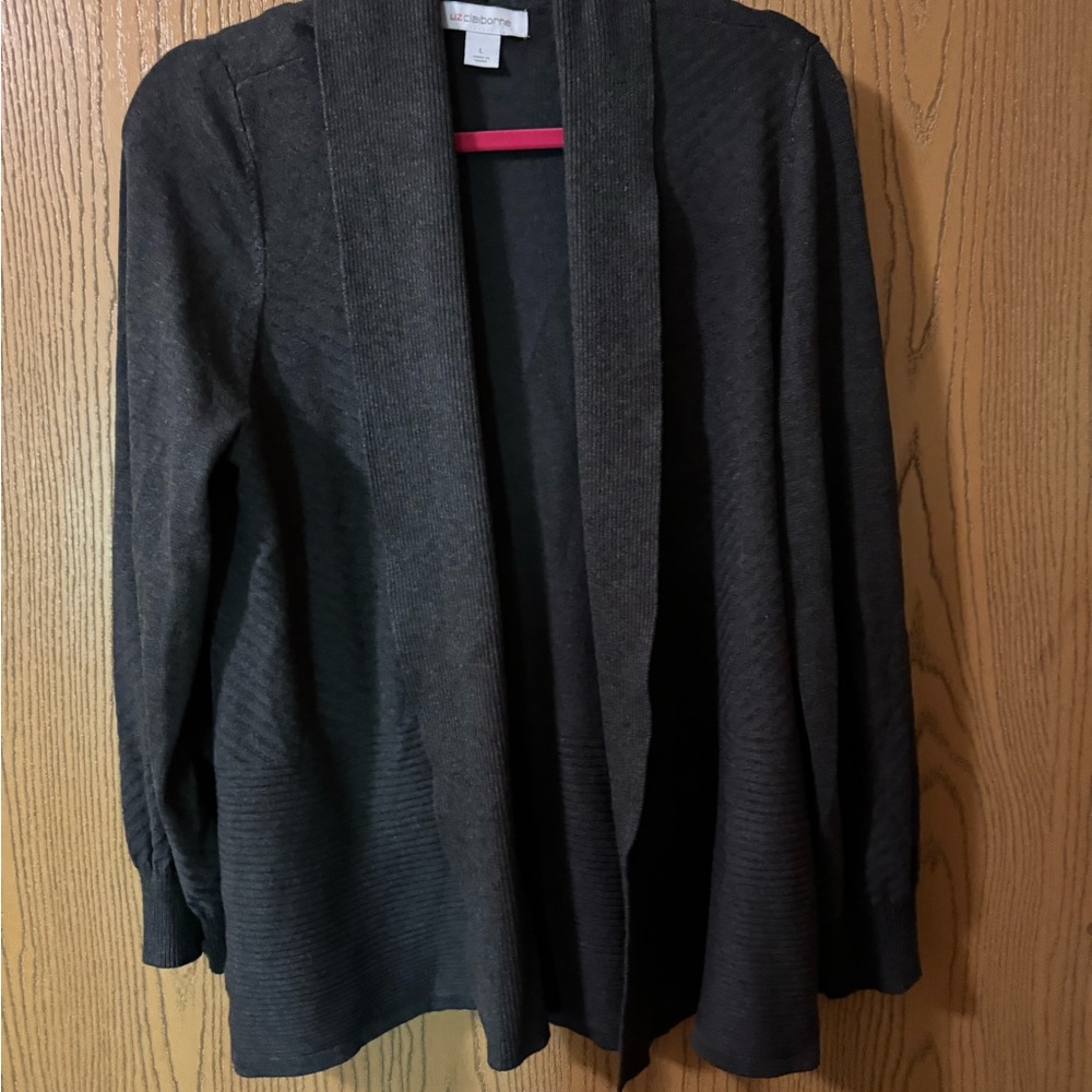 Liz Claiborne Charcoal Open Front Cardigan